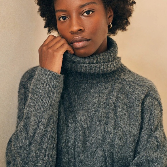 Faherty frost Gray Cable Knit Turtleneck Sweater - Picture 7 of 7